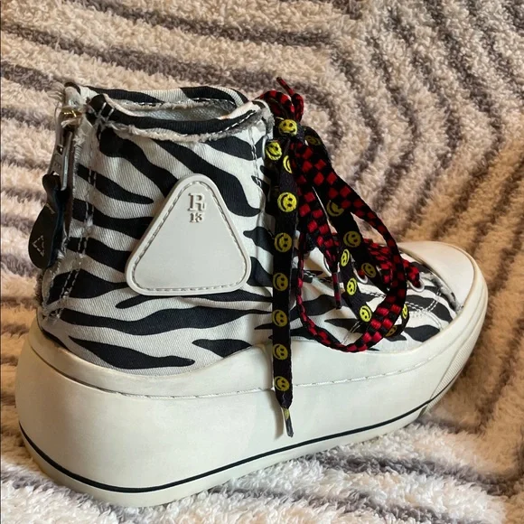 R13 Kurt Double Grommet Platform High Top Zebra Sneakers - Picture 7 of 11